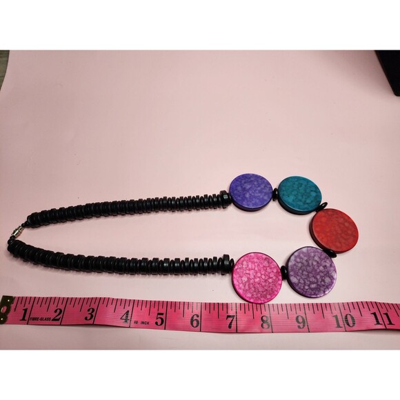 MULTICOLOR DISC BEAD SHORT BARREL CLAP CHOKER NECKLACE  BOHO RETRO COLORFUL 80'S - Picture 9 of 9